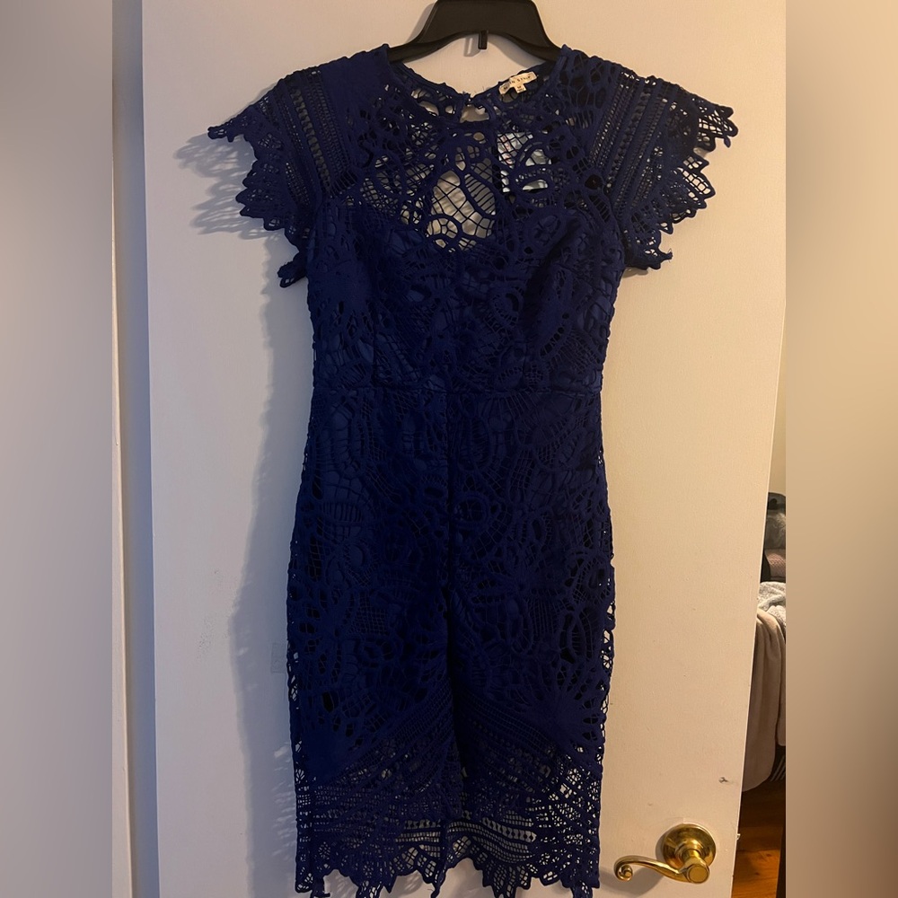 Main Strip Royal Blue Lace Dress